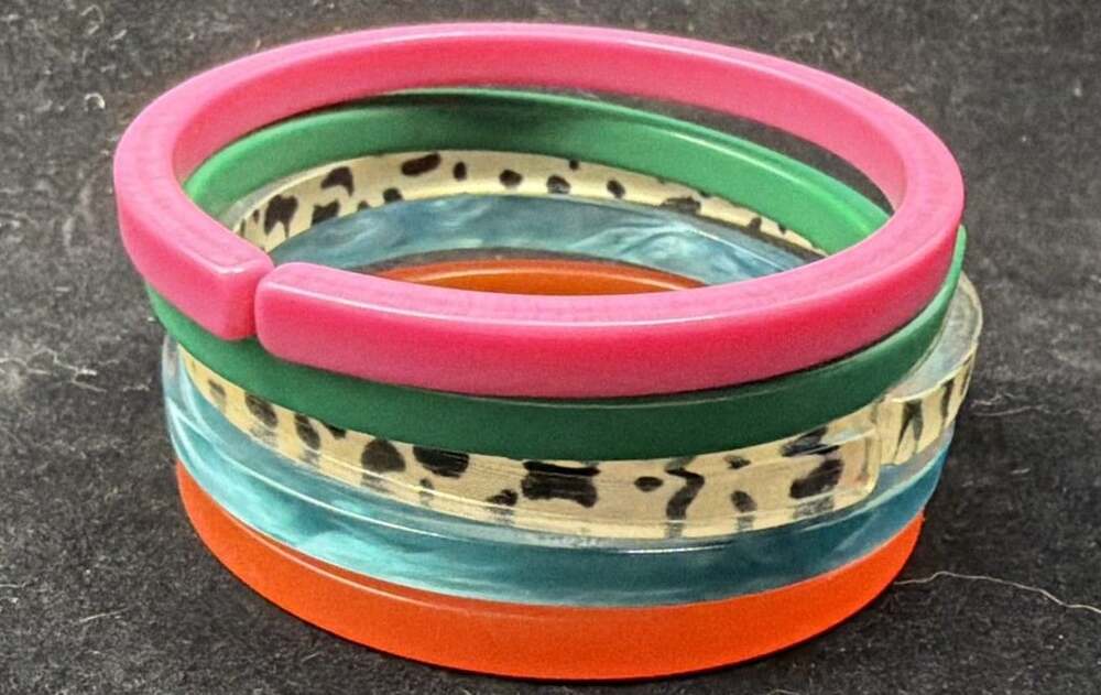 Vtg Acrylic Lucite Hoop Bracelet Stack Lot 5  Tortoises Pink Orange Green Blue